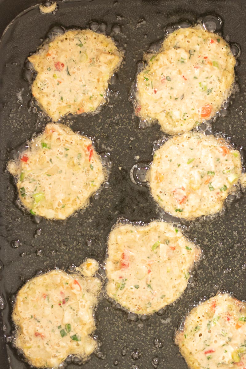 Saltfish Accra frying in a pan