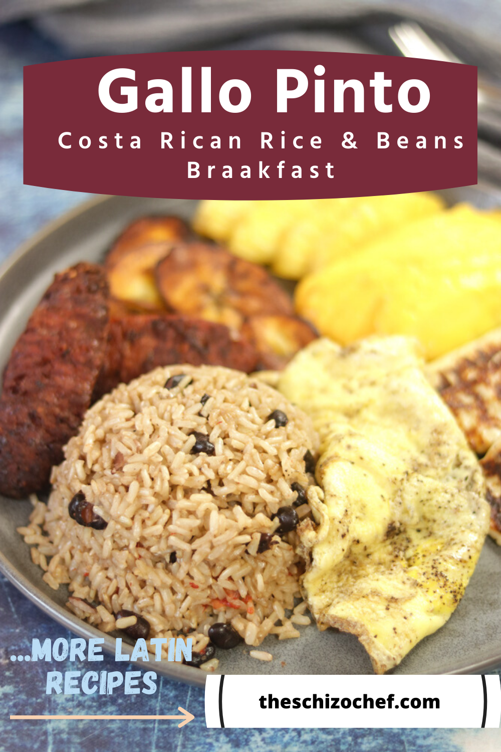 Gallo Pinto - Costa Rican Rice & Beans Breakfast Platter with text for Pinterest