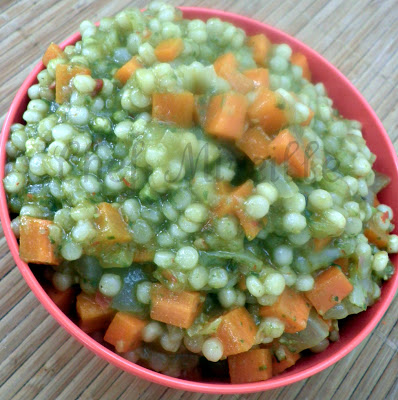 Pesto Israeli Couscous Pilaf in Spinach Pesto Sauce