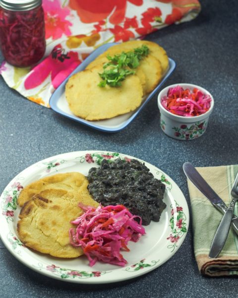 Cheese Stuffed Arepas & Beans - Vegetarian Dinner South American Style