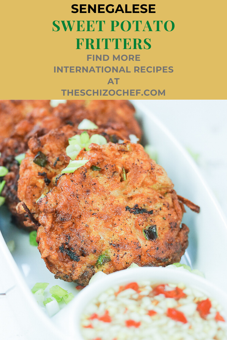 Senegalese Sweet Potato Shrimp Fritters with text