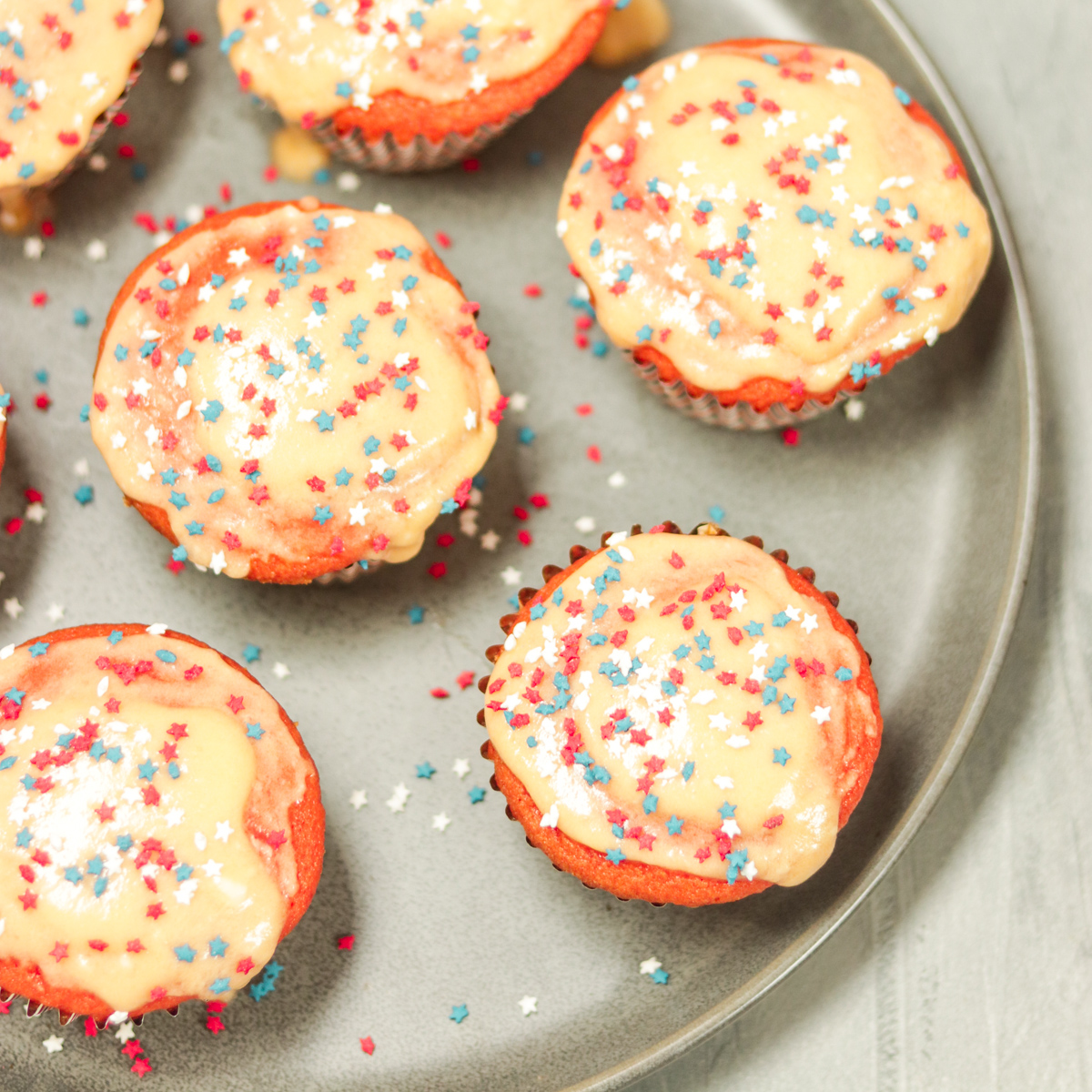 plate of Watermelon Cupcakes with Fresh Watermelon Glaze