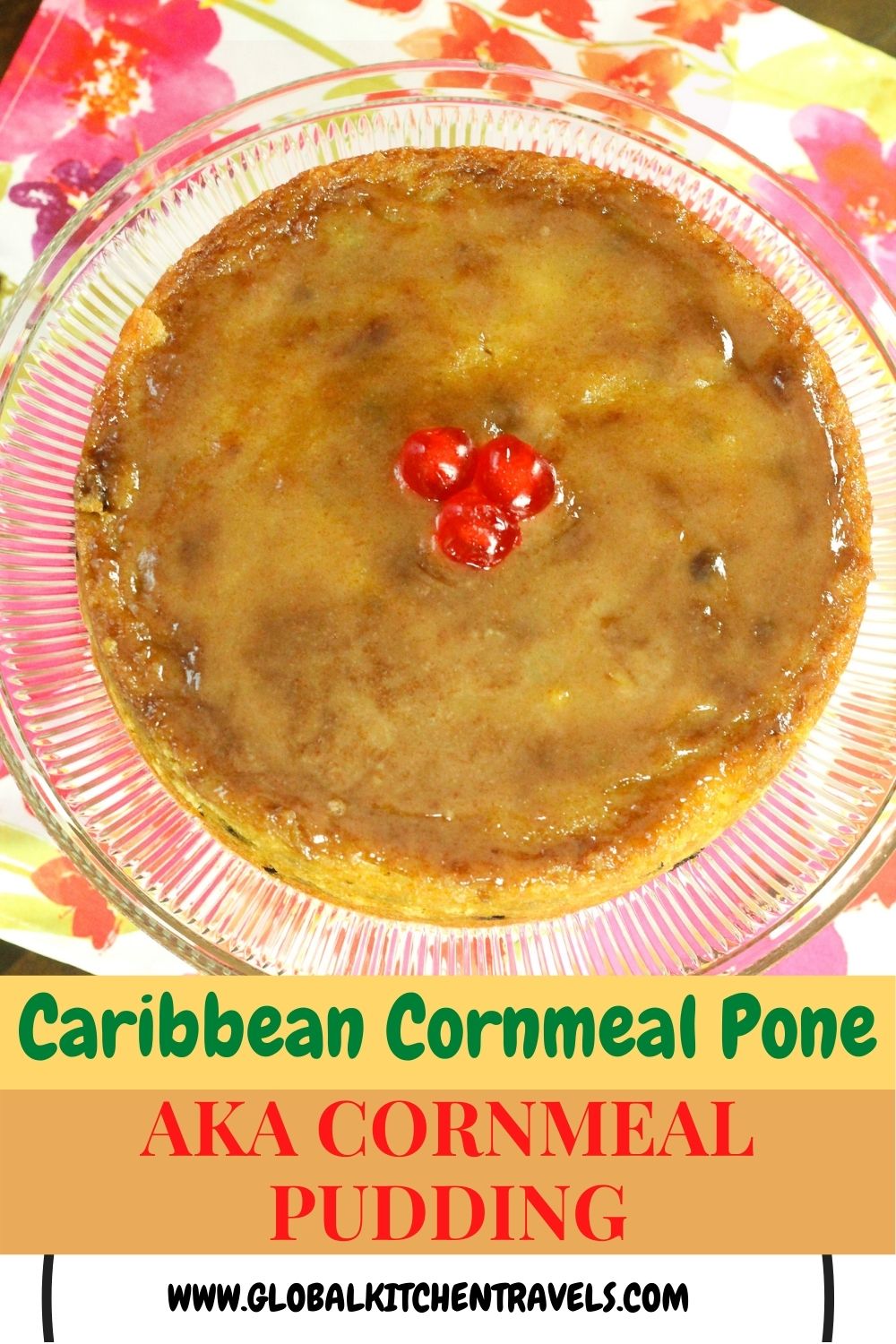 slice of Jamaican cornmeal pudding Caribbean cornmeal large platter