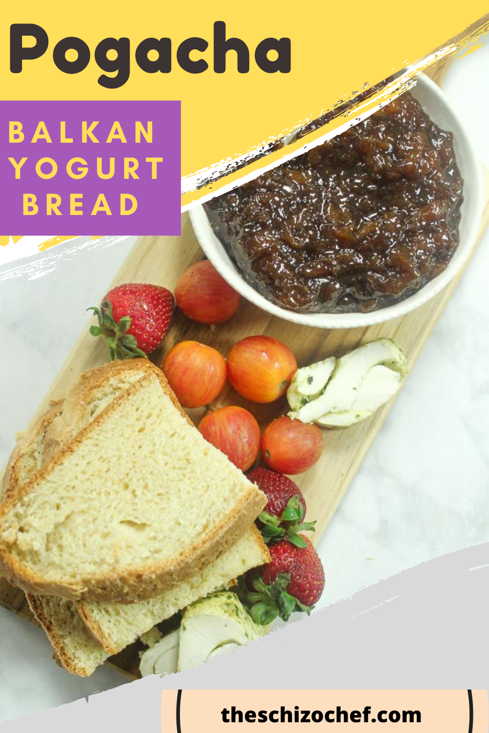 bread with jam, cheese and fruit with text