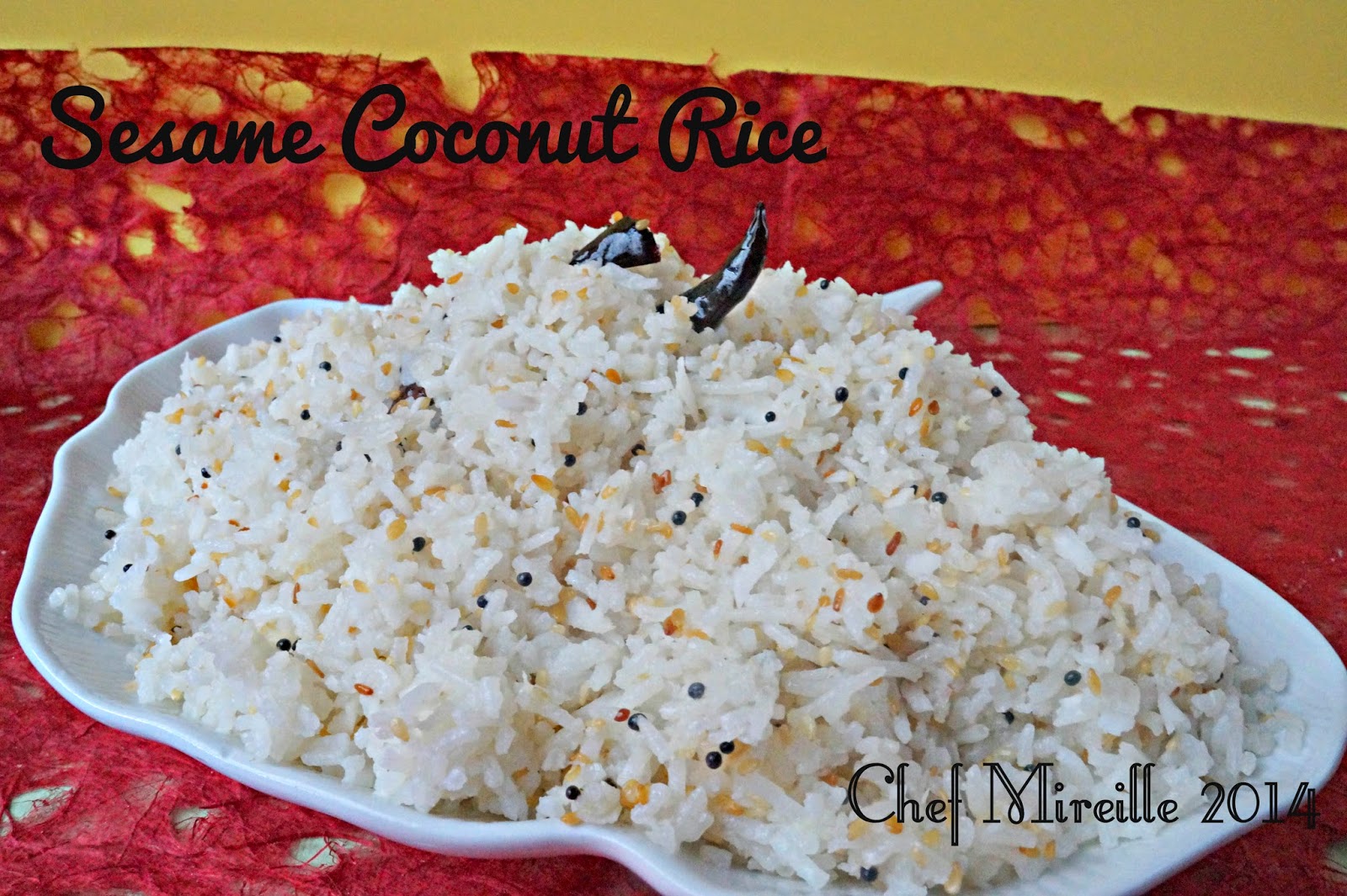 sesame coconut rice served on a plate
