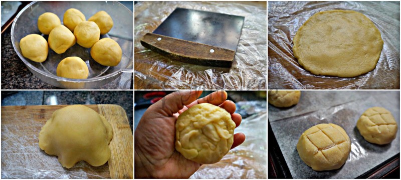 step by step photo collage for Melon Pan Recipe