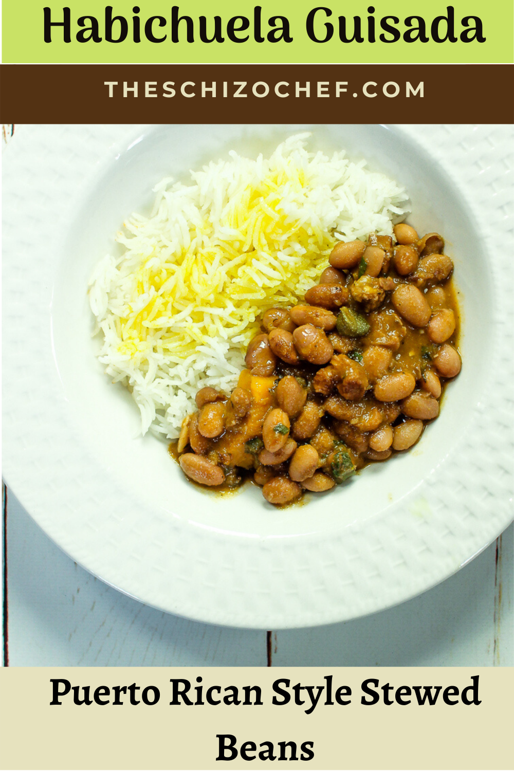 plate of rice and Habichuela Guisada - Puerto Rican Stewed Beans