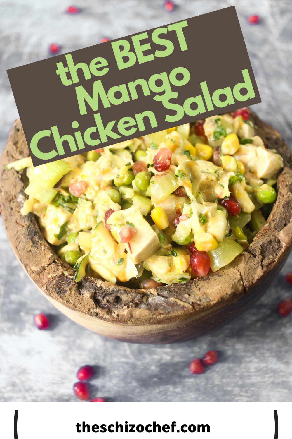 bowl of Mango Chicken Salad with text