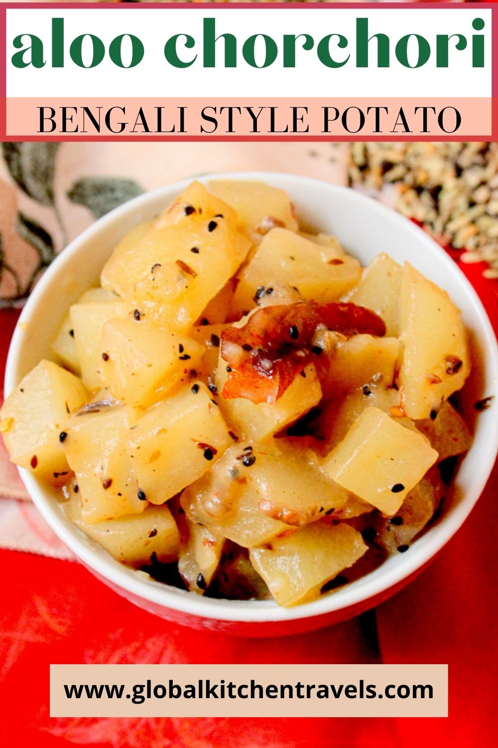 bowl of stir fried potatoes with text