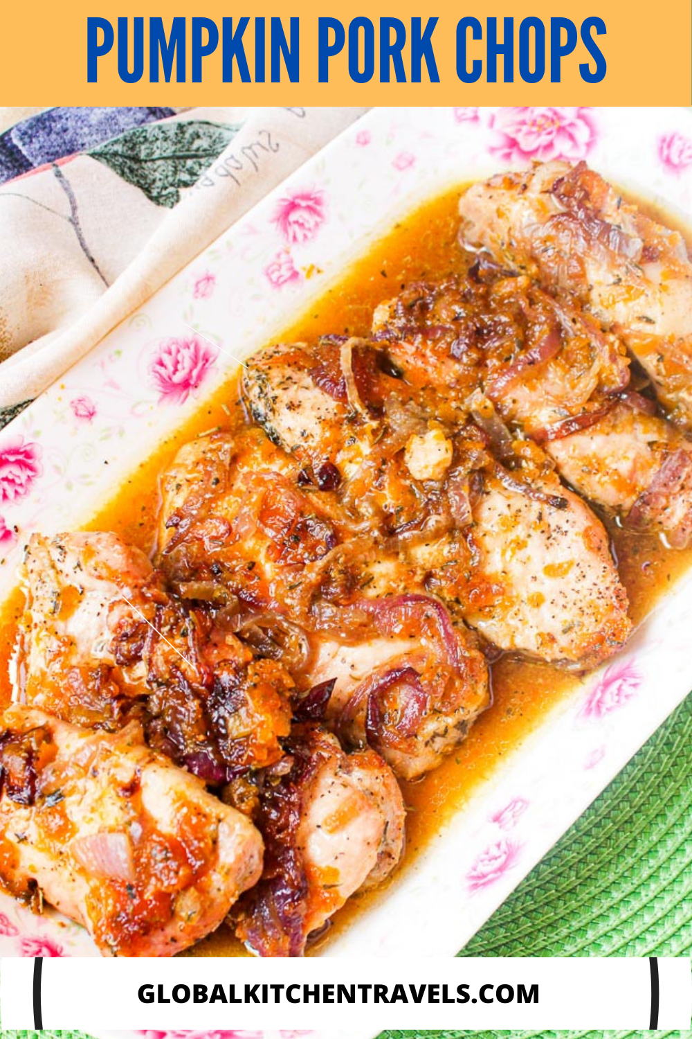 plate of cooked pork chops with text