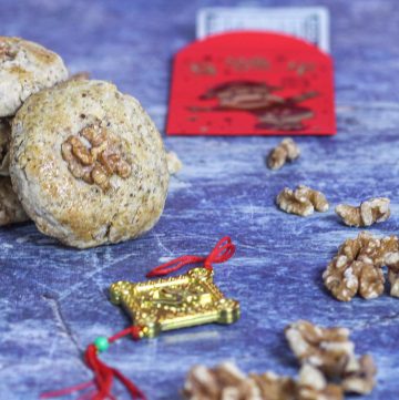 Chinese Walnut Cookies with Chinese New Year decorations