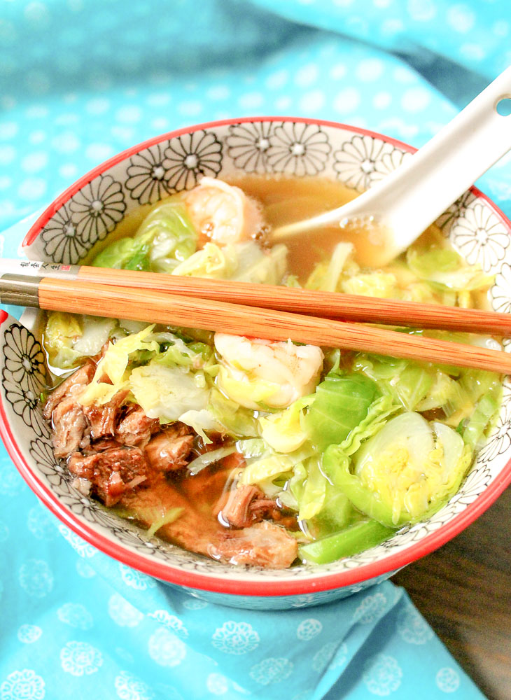 bowl of Asian soup with chopsticks