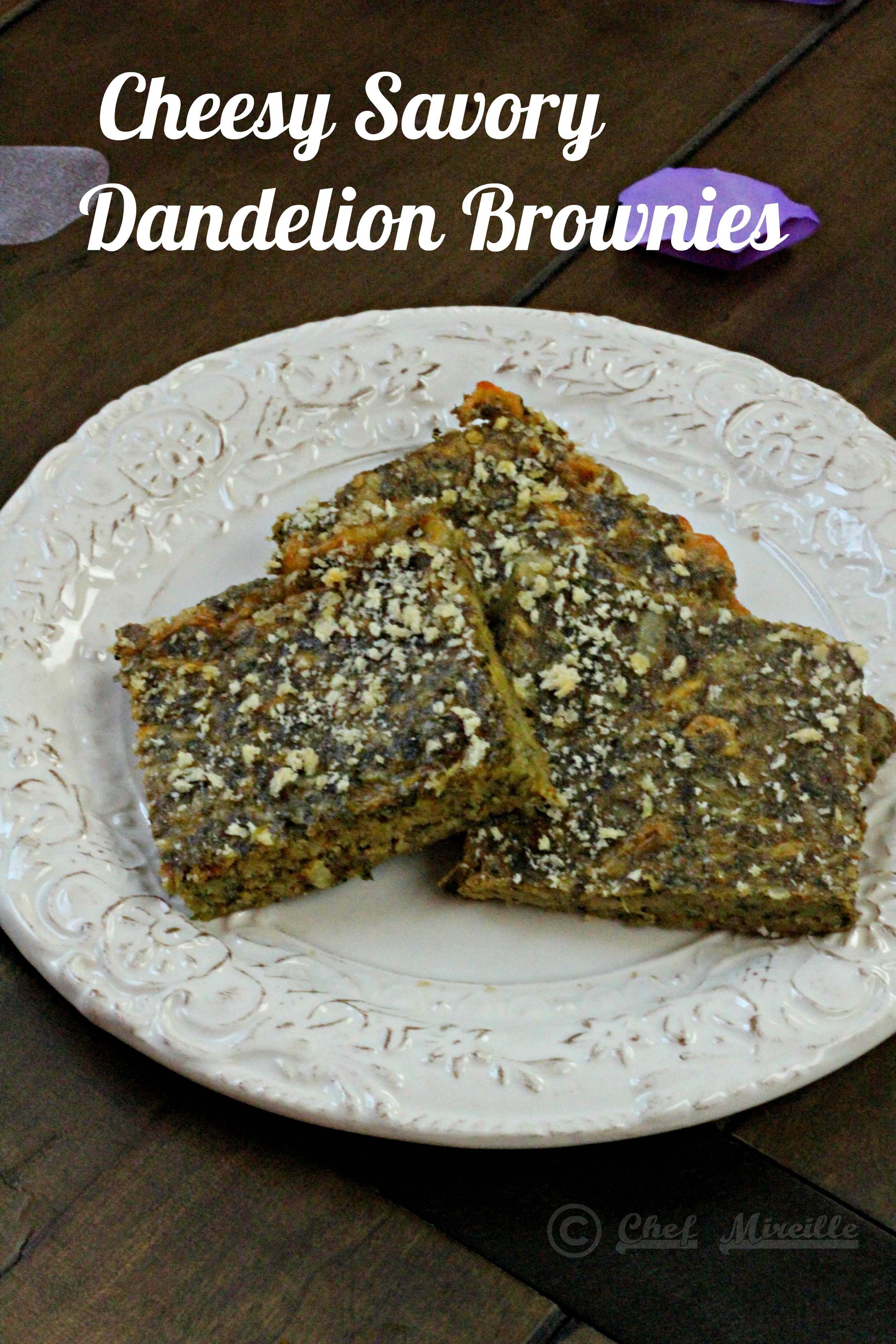 Cheesy Dandelion Einkorn Savory Brownie