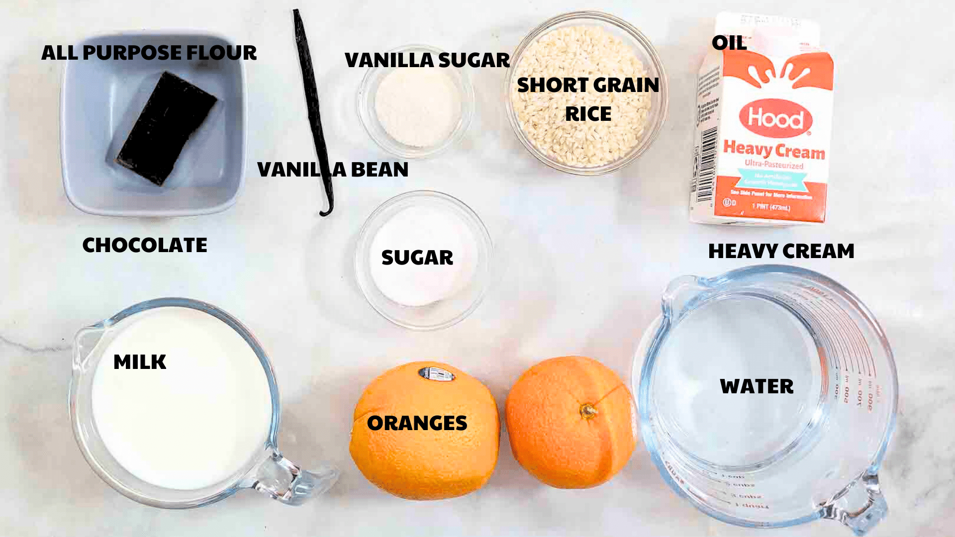 ingredients for Norwegian Appelsinris dessert