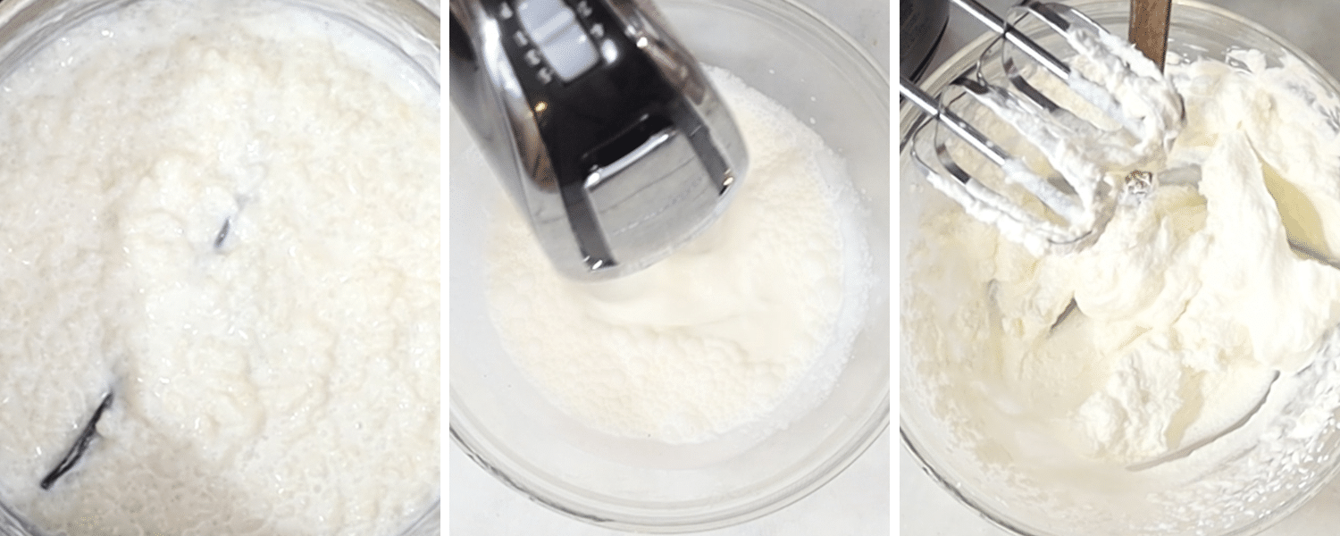 Whipping cream with vanilla sugar for Scandinavian rice dessert
