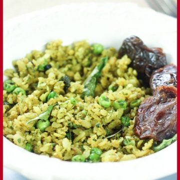 Coriander Matar Poha - Flattened Rice with Cilantro & Green Peas