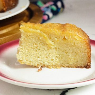 slice of Caribbean Rum Cake (no pudding version) with text