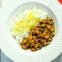 plate of rice and Habichuela Guisadoa- Puerto Rican Stewed Beans