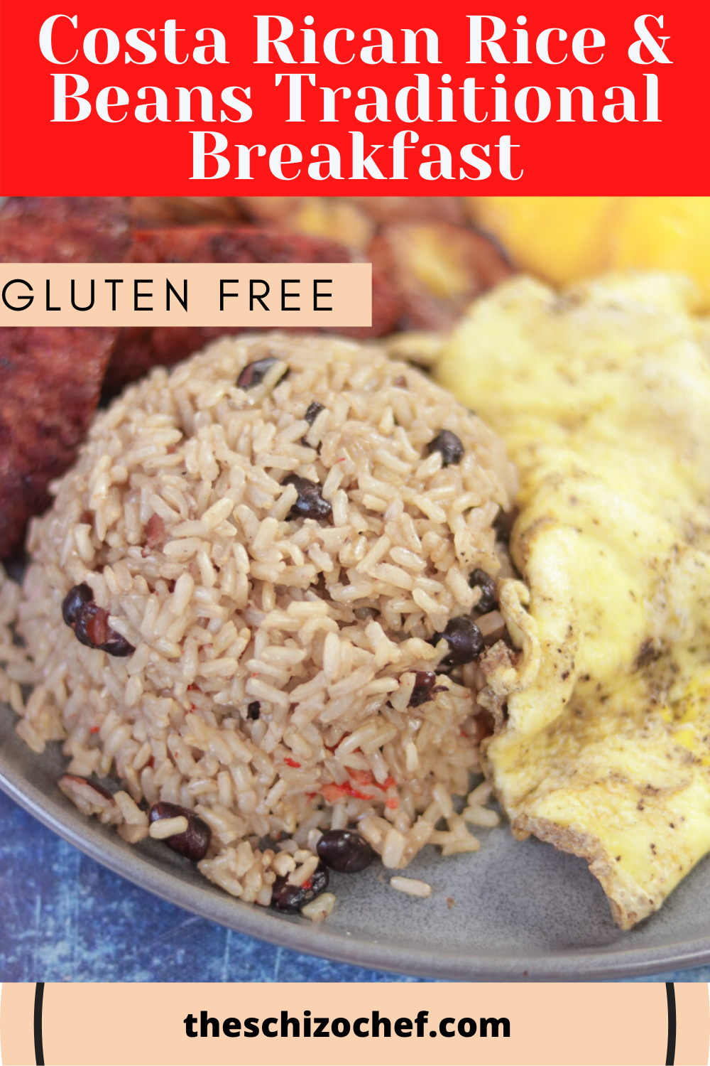 Gallo Pinto - Costa Rican Rice & Beans Breakfast Platter with text for Pinterest