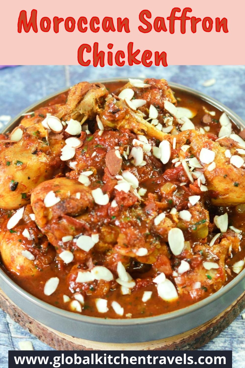 bowl of Moroccan Saffron Chicken with text