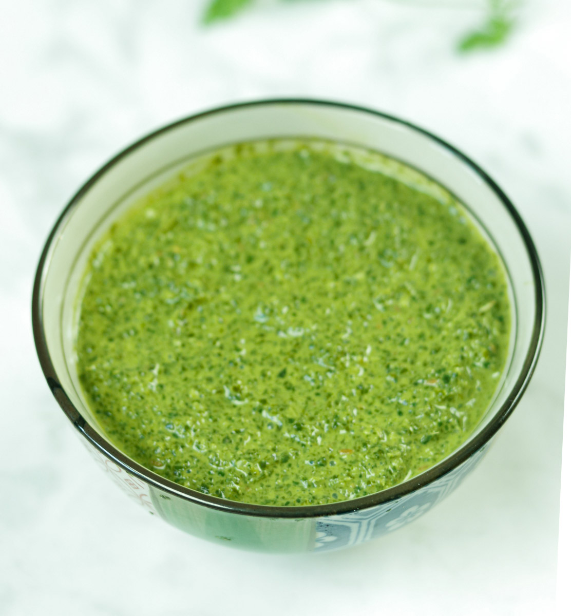 Indian Green Chutney - Cilantro Mint Chutney in a bowl