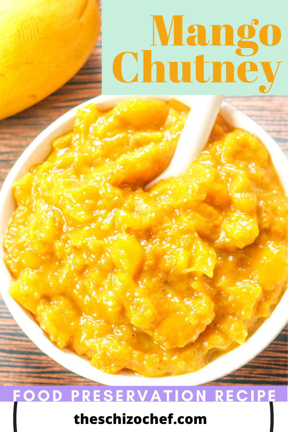 bowl of mango chutney with text