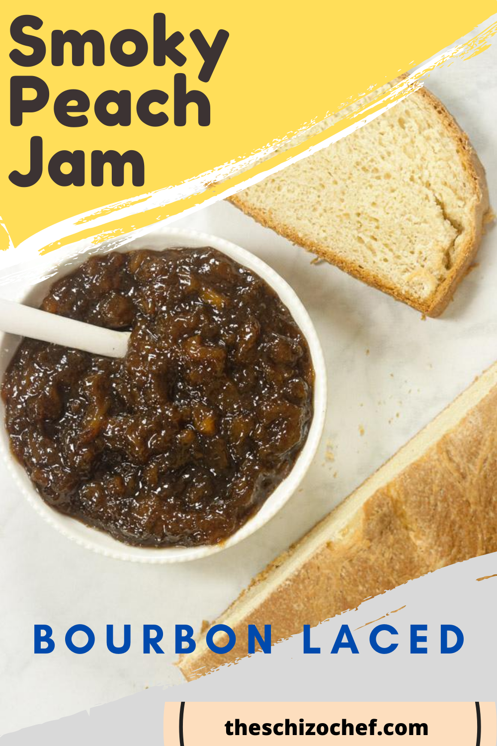bowl of jam with bread and text