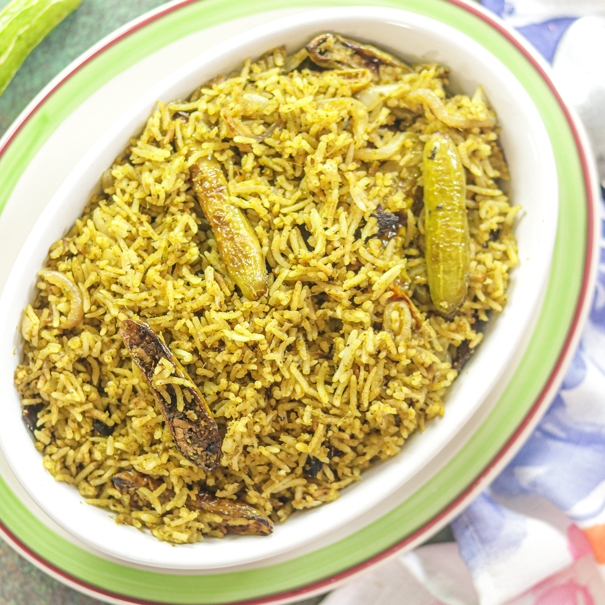 Ivy Gourd Pulao on a plate.