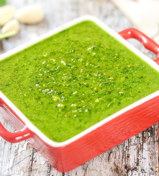 bowl of spinach pesto