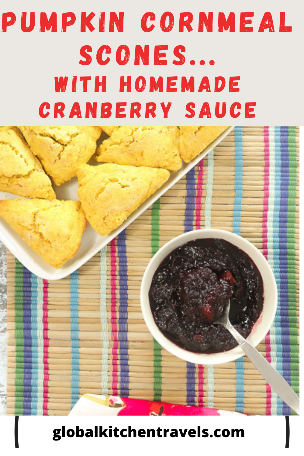 pumpkin scones and creanberry sauce with text