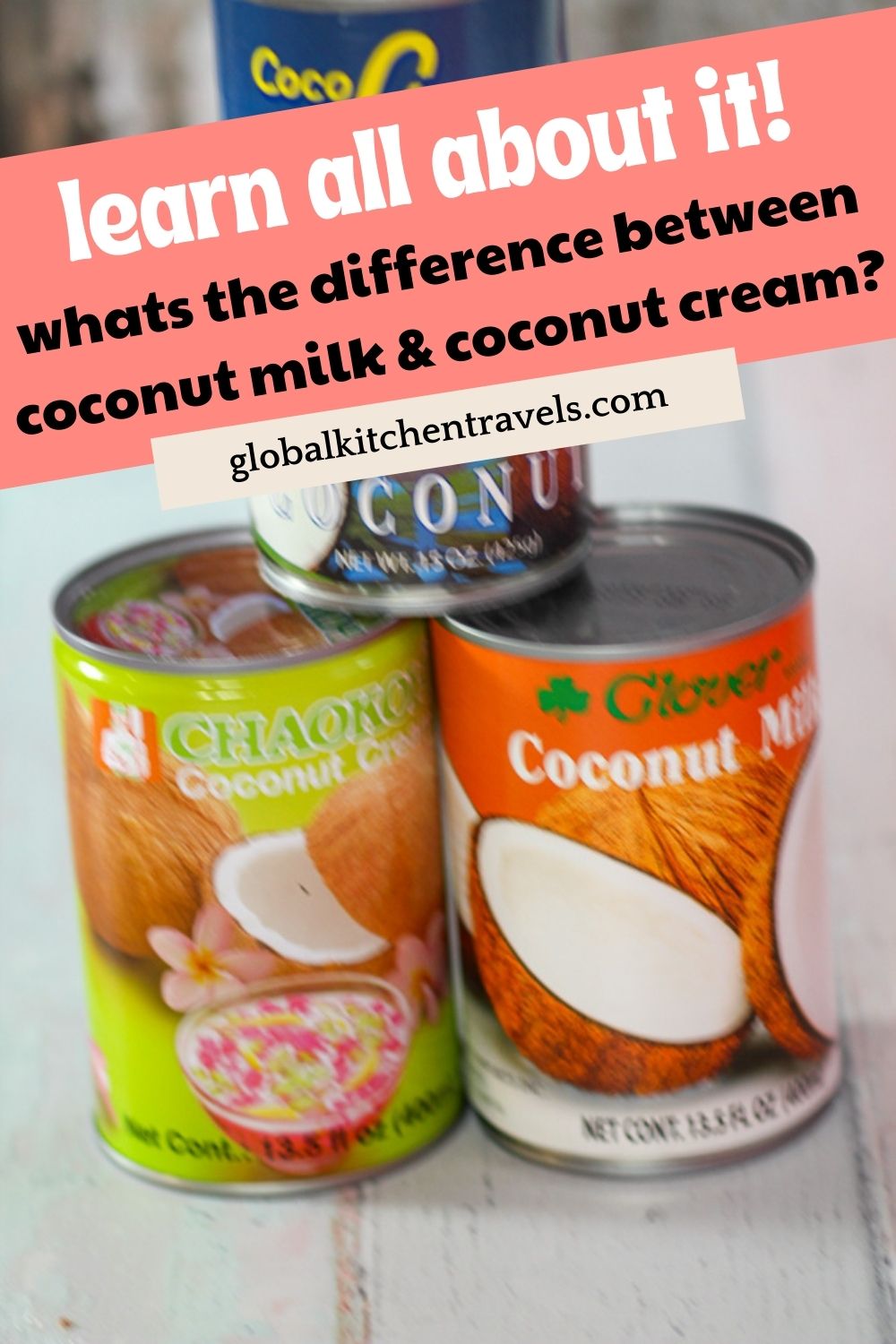 cans of coconut milk, coconut cream and cream of coconut with text