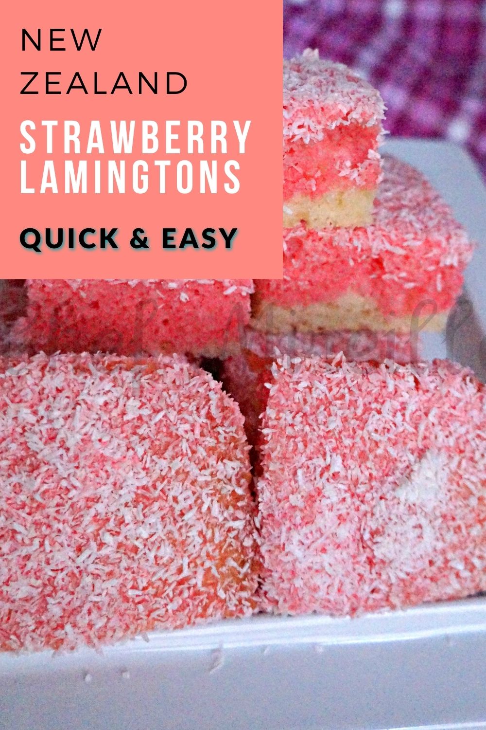 Strawberry Coconut Lamingtons Cakes with rext