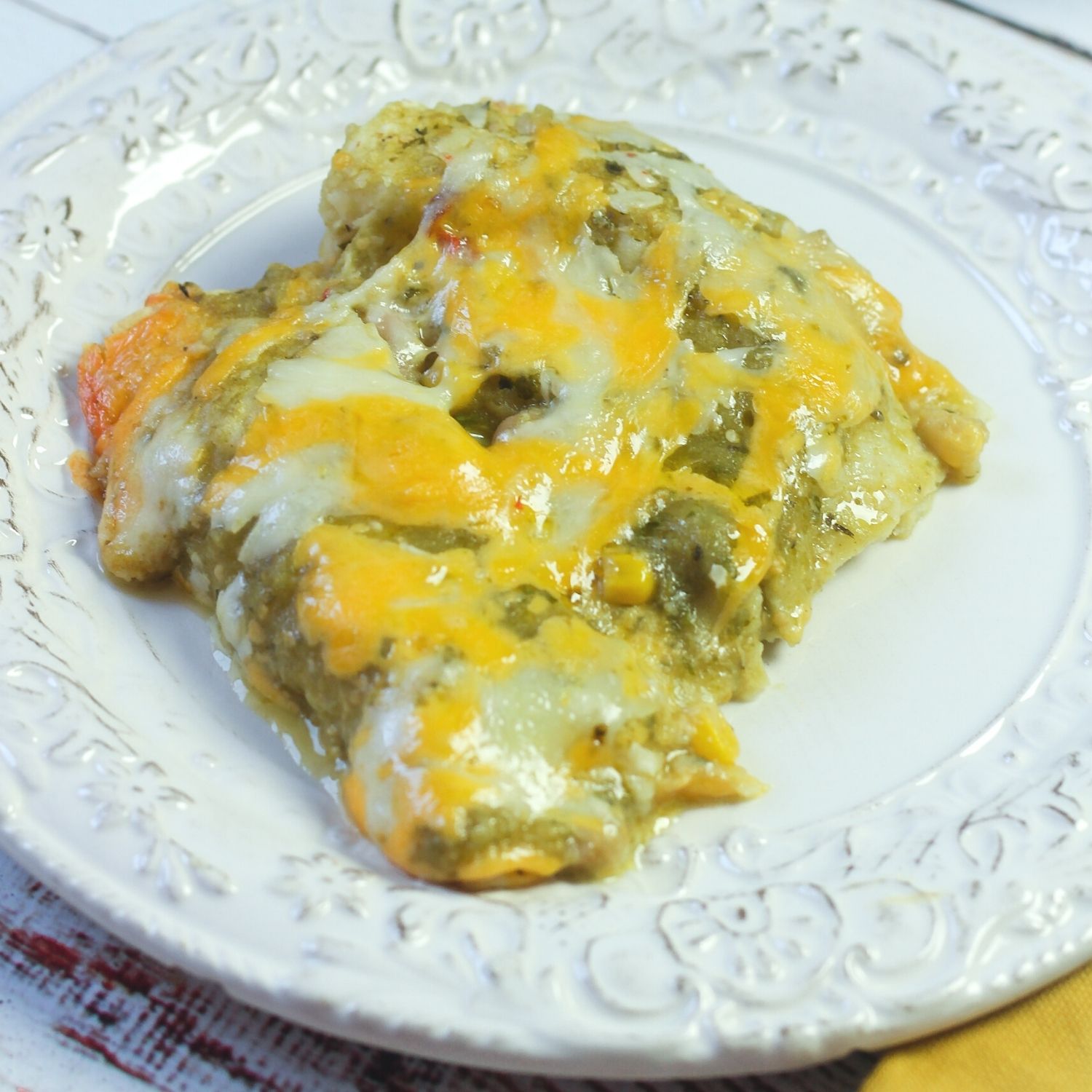 Vegetarian Enchiladas Verde on a white plate