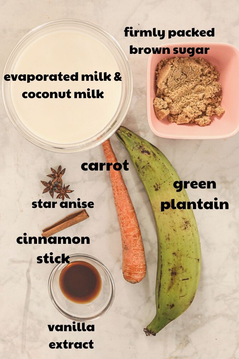 ingredients for Plantain Porridge with text