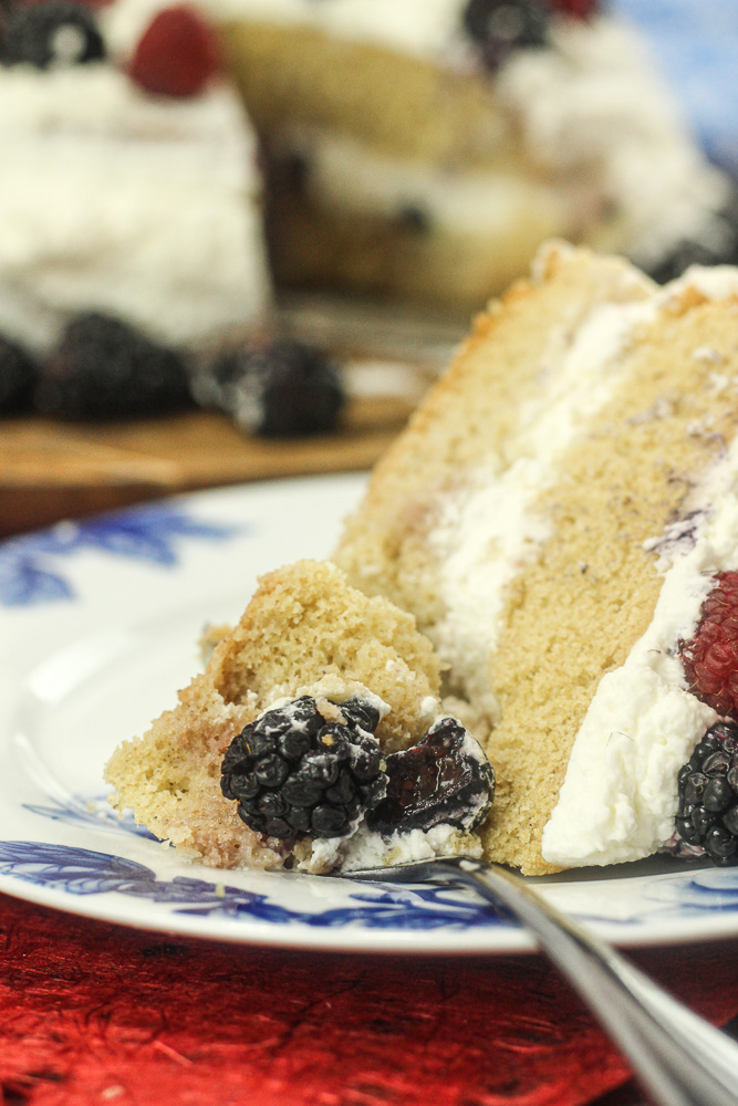 Cream Cake with Fresh Berries and Custard.