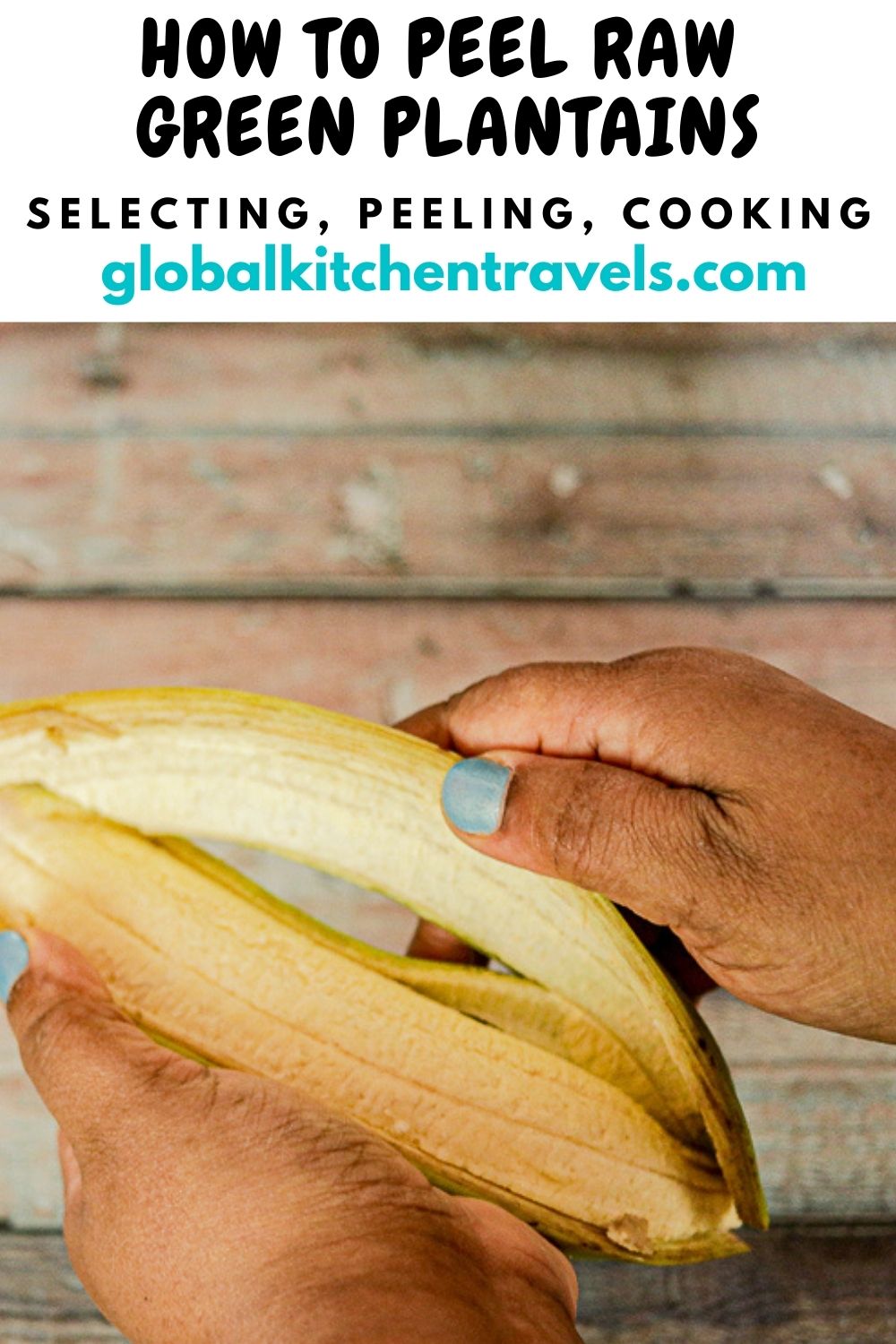 Peeling a plantain with text