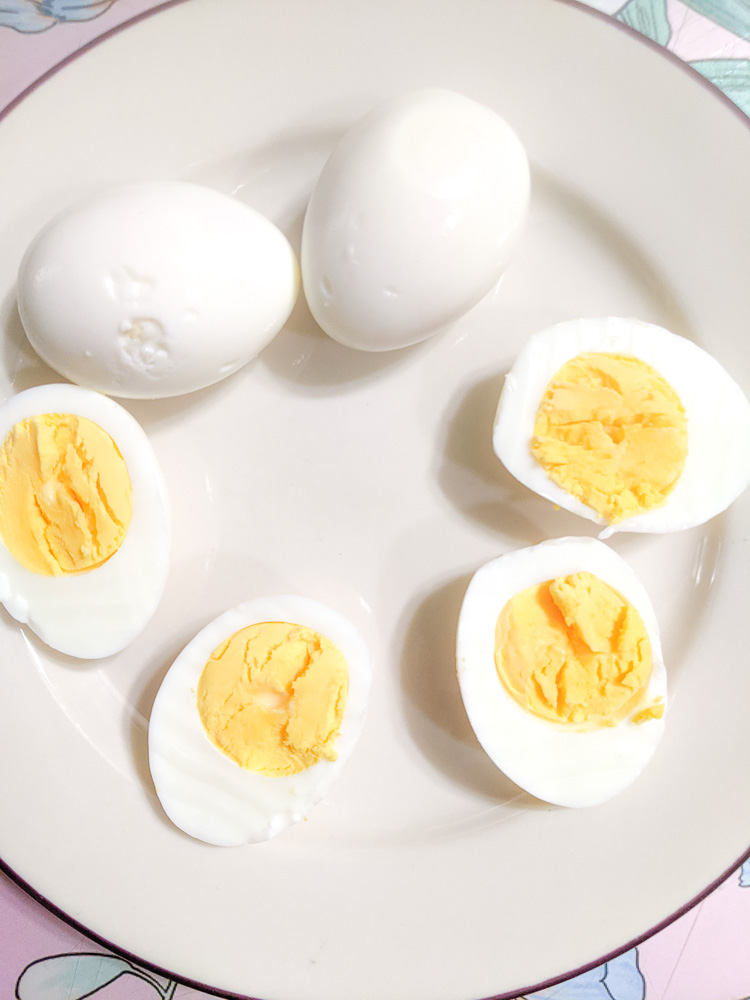 Hard Boiled eggs on a plate.