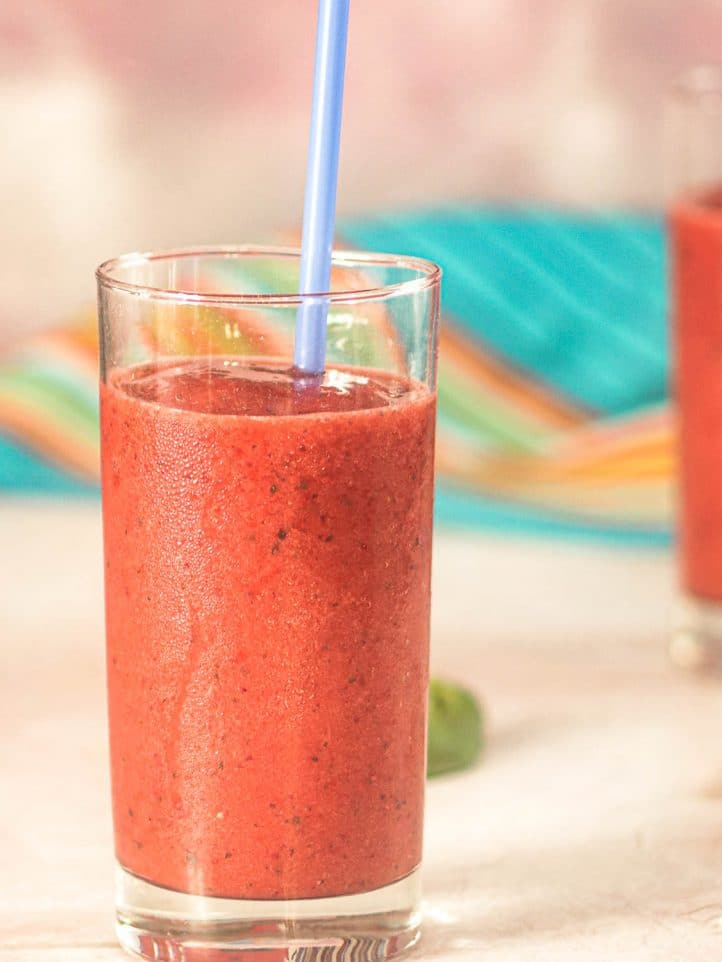 Strawberry Slushie in glasses with straws