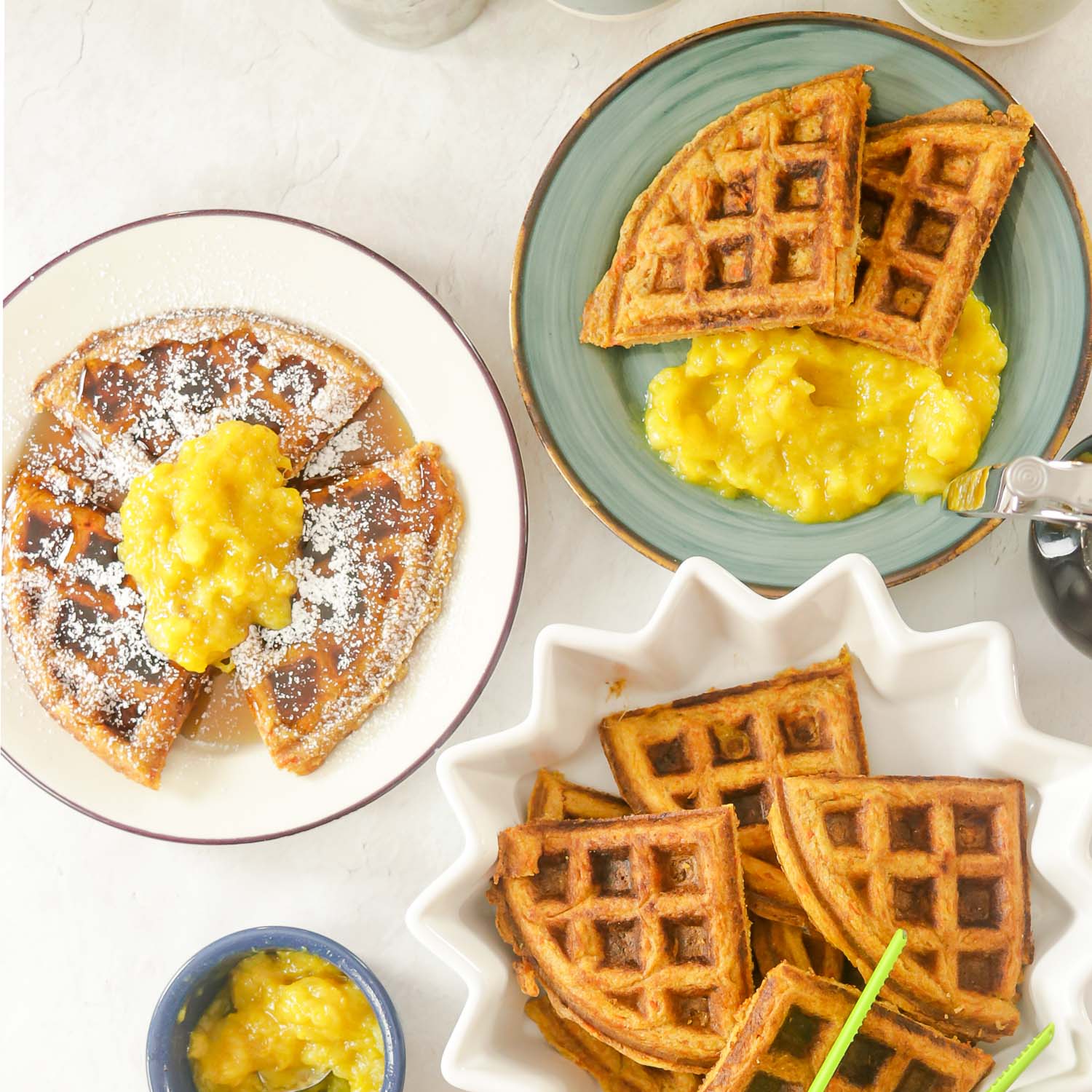 Healthy Carrot Cake Waffles with Mango Applesauce & Syrup