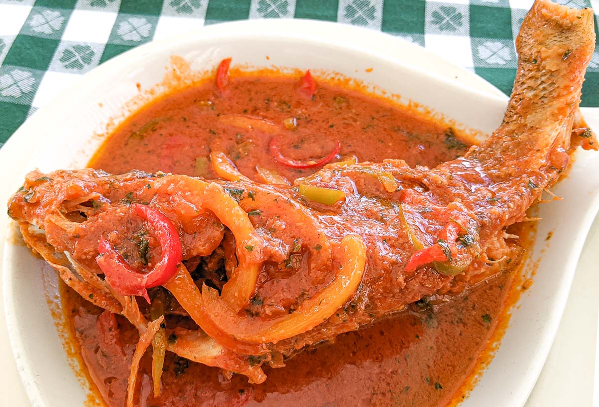 Creole Fish on a plate at Hemingway's Restaurant Antigua