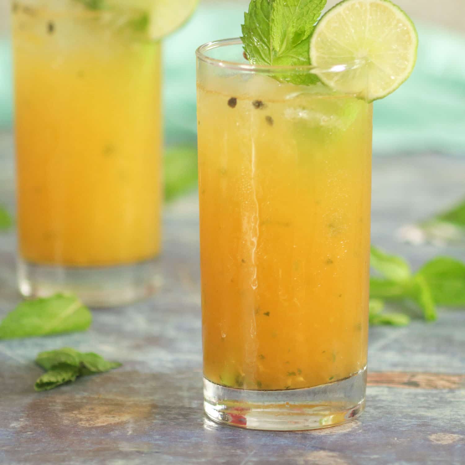 Passionfruit Mojito with fresh mint and passionfruit puree