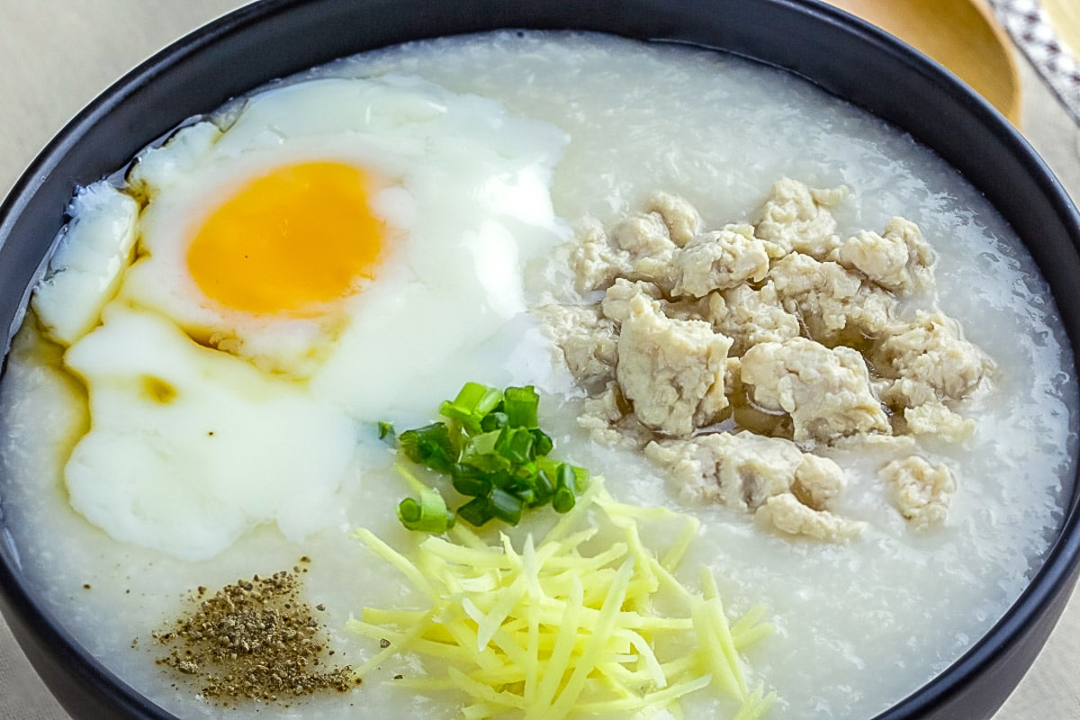 Thai Jok Rice Porridge in a bowl