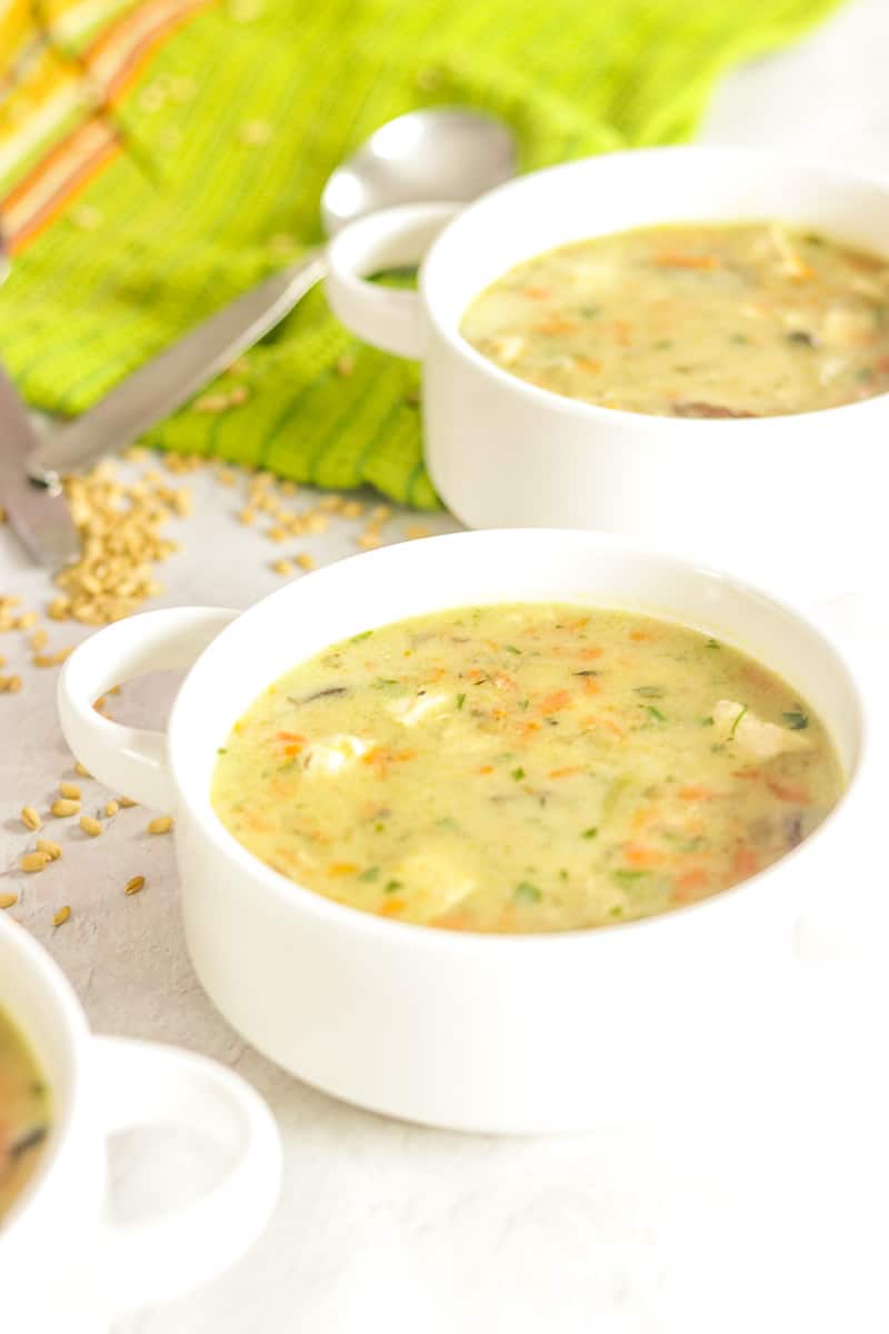 Chicken Soup in bowls with vegetables