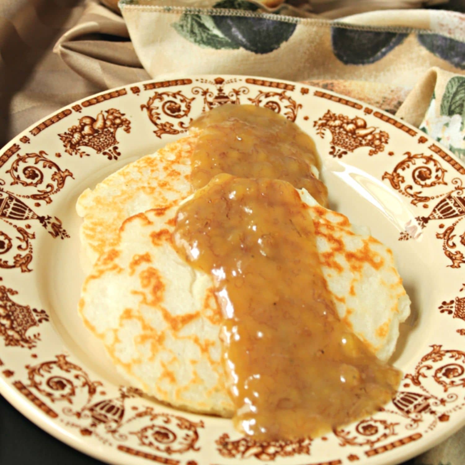 plate of Gluten Free Rice Flour Pancake Recipes with Banana Sauce