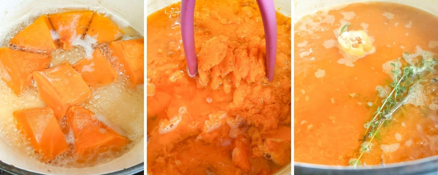 This Caribbean Pumpkin soup is popular on many of the French and British smaller islands of the Caribbean. A little bit different from the more popular Jamaican Pumpkin Soup, it is so delicious with the addition of smoked meat. #pumpkinsoup #caribbeanpumpkinsoup #westindianpumpkinsoup #spicypumpkinsoup