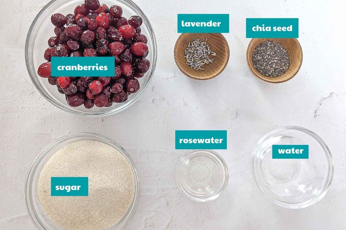 Cranberry Sauce ingredients with labels