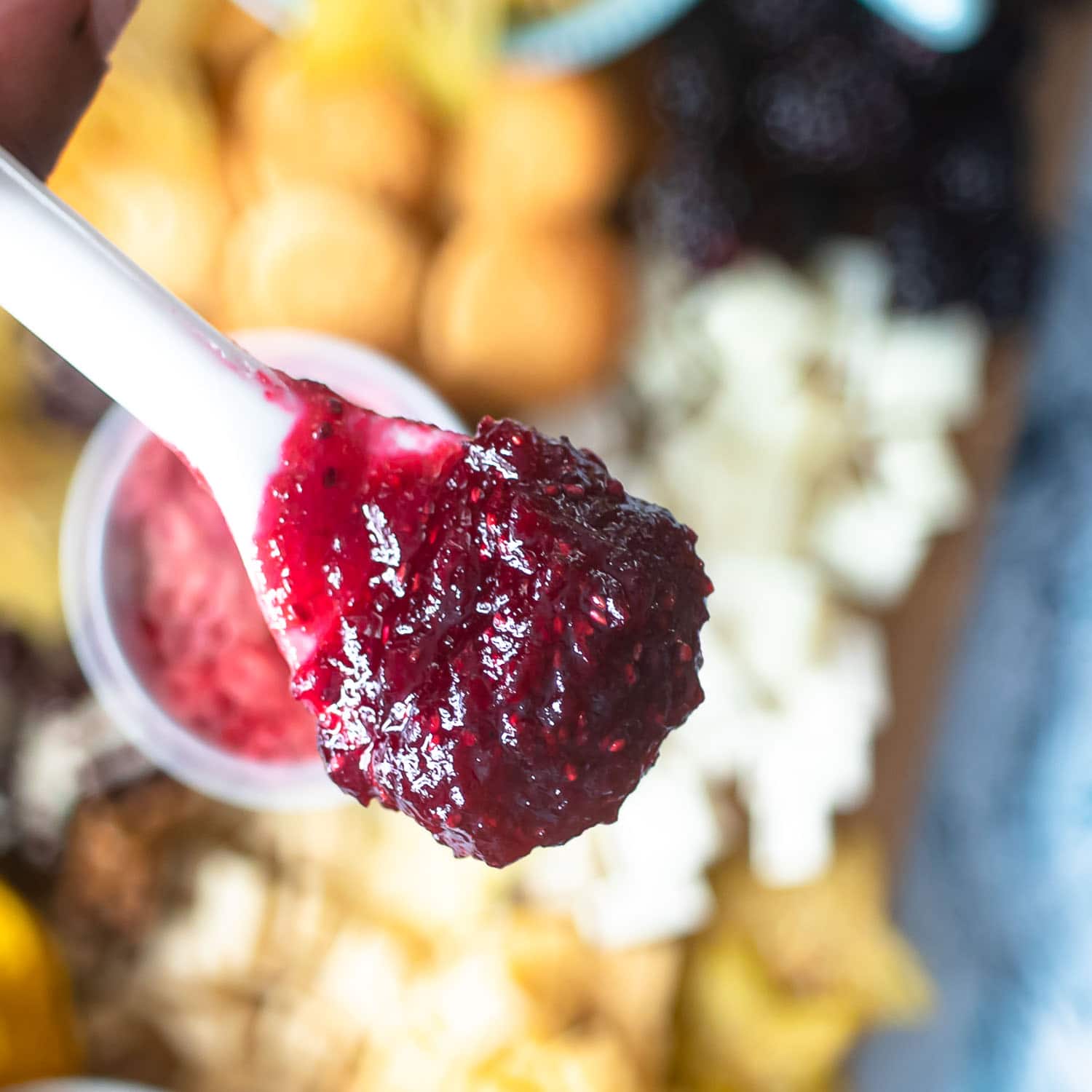 cranberry sauce on a spoon