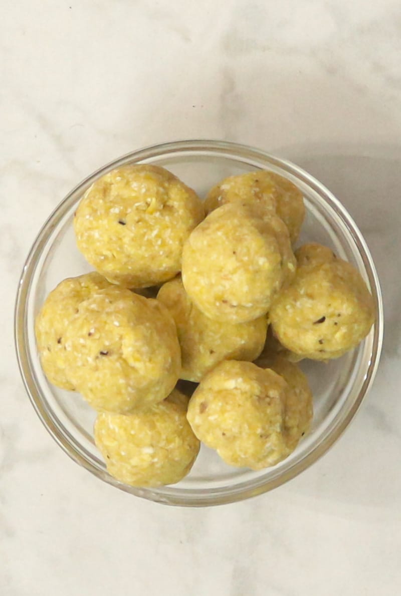 Tom Tom - Suriname Style Green Plantain Dumplings in a bowl