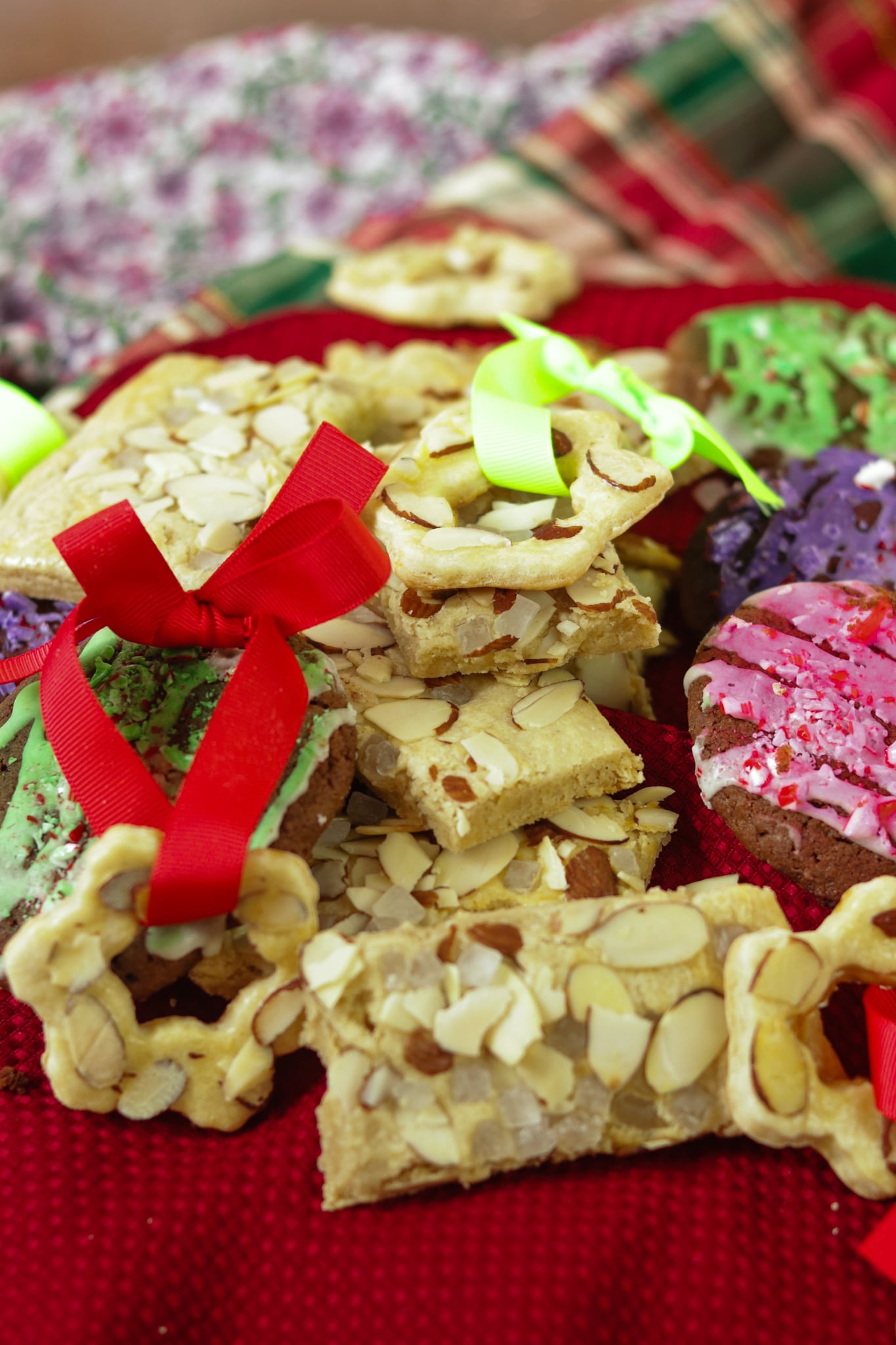 Platter of Christmas Cookies with ribbons