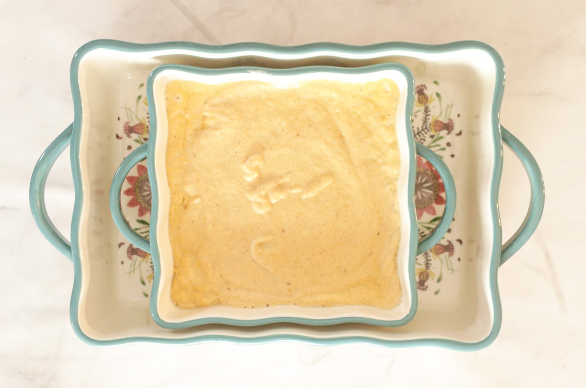 champurrado custard in a water bath